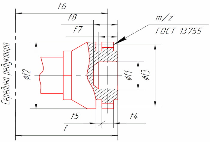 Размеры тихоходного конца вала в виде зубчатой полумуфты редукторов КЦ1-400, КЦ1-500